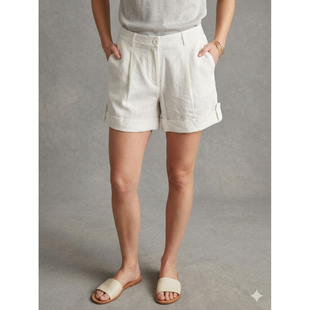 Blue Sol Ivory Linen Blend Pleated Cuffed Shorts - Size 6